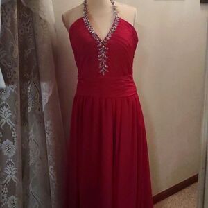 JJ's House Red Sequin Halter Formal Prom, Bridesmaid Gown 36D, 54 inches long‎